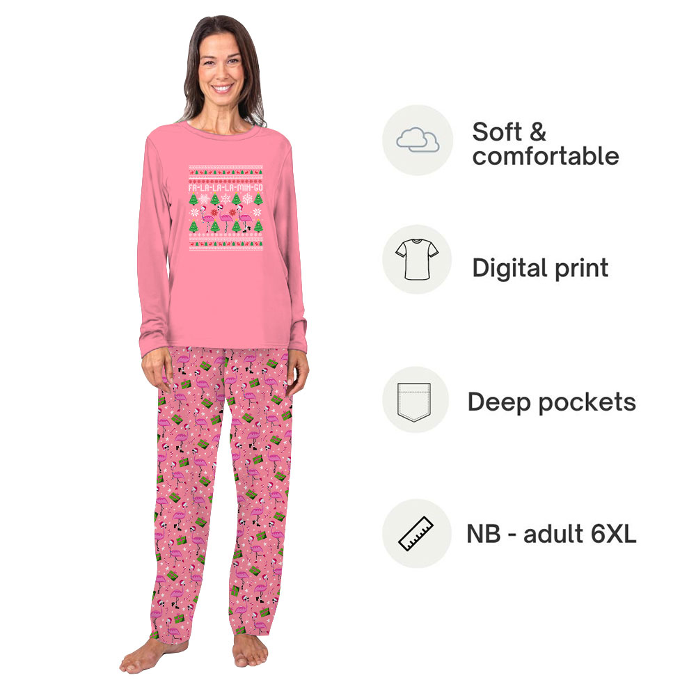 Festive Pink Falalala Christmas Flamingo Pajamas Festive Pink Falalala Christmas Flamingo Pajamas