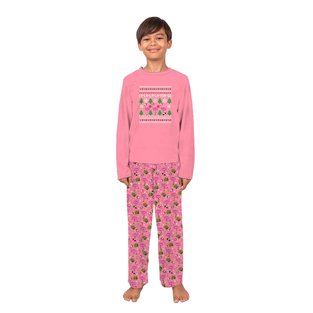 Festive Pink Falalala Christmas Flamingo Pajamas Festive Pink Falalala Christmas Flamingo Pajamas