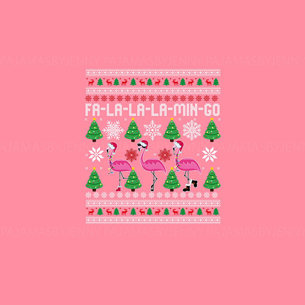 Festive Pink Falalala Christmas Flamingo Pajamas Festive Pink Falalala Christmas Flamingo Pajamas