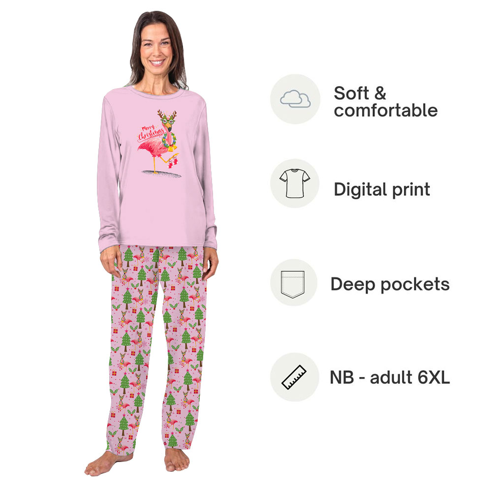 Cute Pink Flamingo Christmas Pajamas Tops And Pants Cute Pink Flamingo Christmas Pajamas Tops And Pants