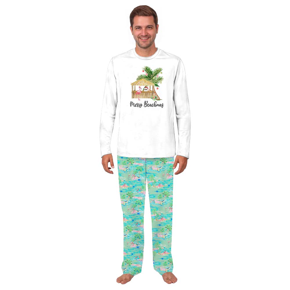 Festive Beach Themed Christmas Pajamas With Palm Trees Festive Beach Themed Christmas Pajamas With Palm Trees