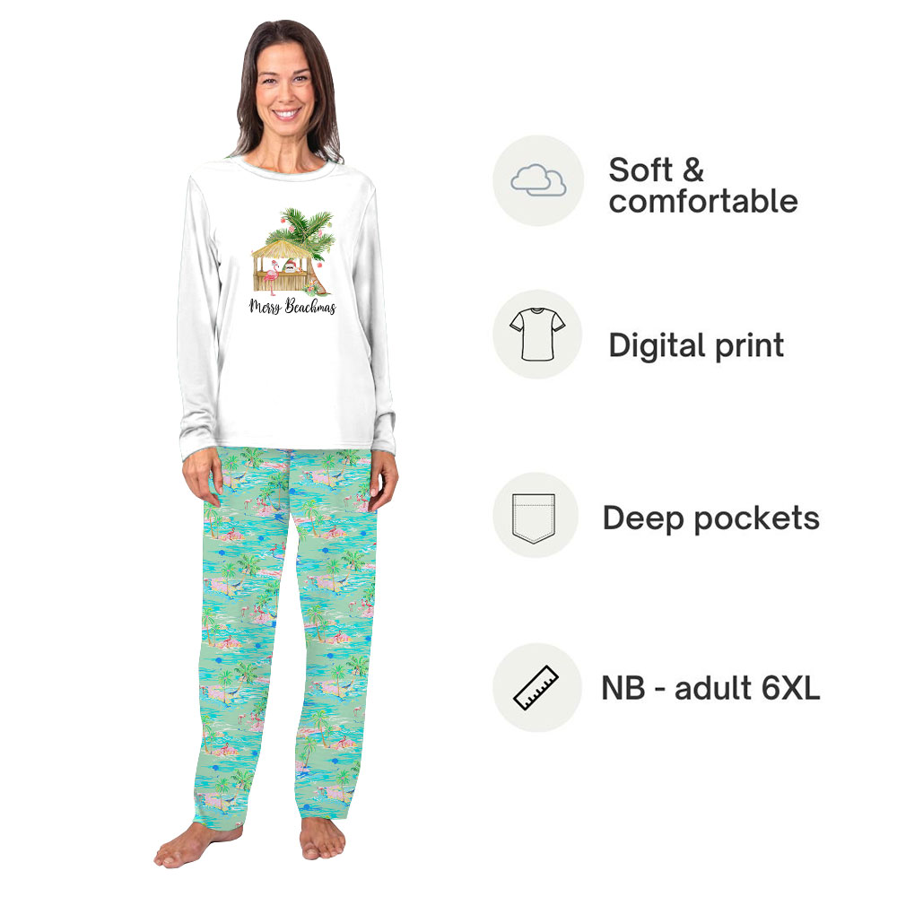 Festive Beach Themed Christmas Pajamas With Palm Trees Festive Beach Themed Christmas Pajamas With Palm Trees