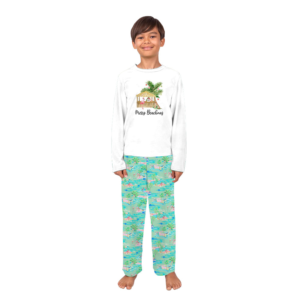 Festive Beach Themed Christmas Pajamas With Palm Trees Festive Beach Themed Christmas Pajamas With Palm Trees