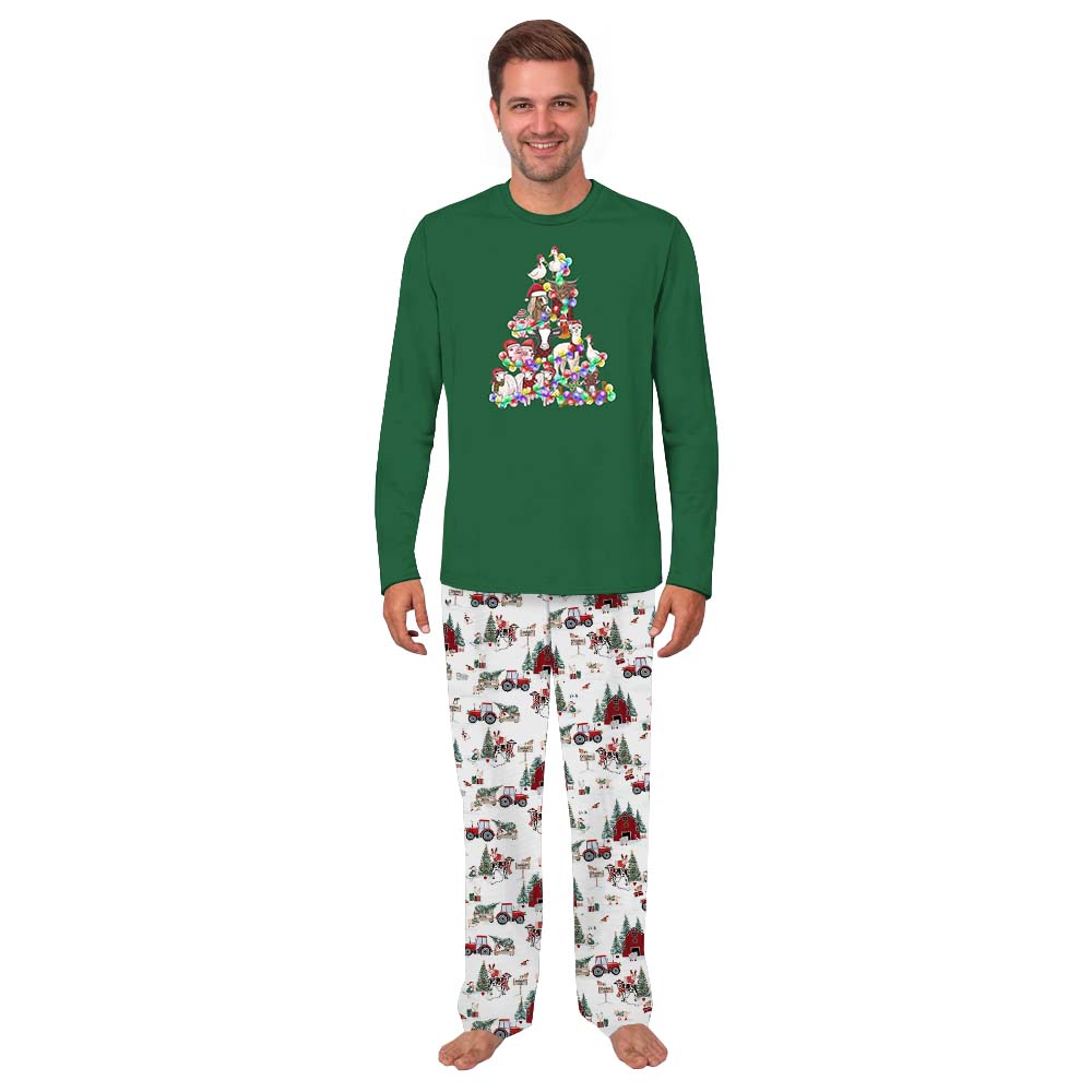 Farm Animal Christmas Pajamas Tops And Pants Green White Farm Animal Christmas Pajamas Tops And Pants Green White