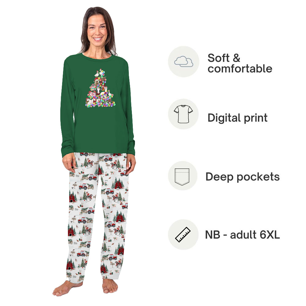 Farm Animal Christmas Pajamas Tops And Pants Green White Farm Animal Christmas Pajamas Tops And Pants Green White