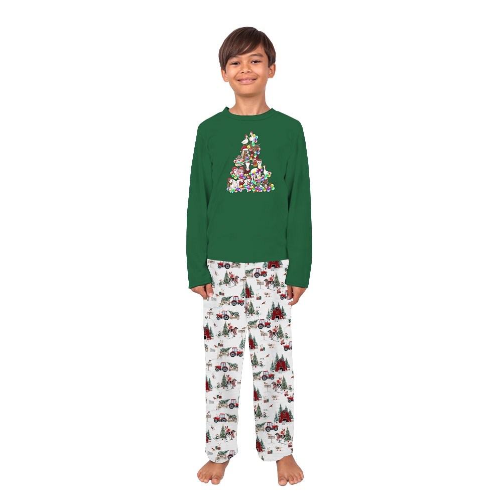 Farm Animal Christmas Pajamas Tops And Pants Green White Farm Animal Christmas Pajamas Tops And Pants Green White