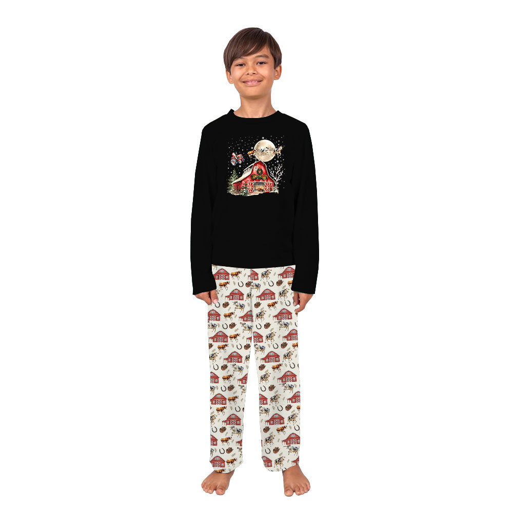 Festive Santa Sleigh Farm Cow Matching Christmas Jammies Festive Santa Sleigh Farm Cow Matching Christmas Jammies