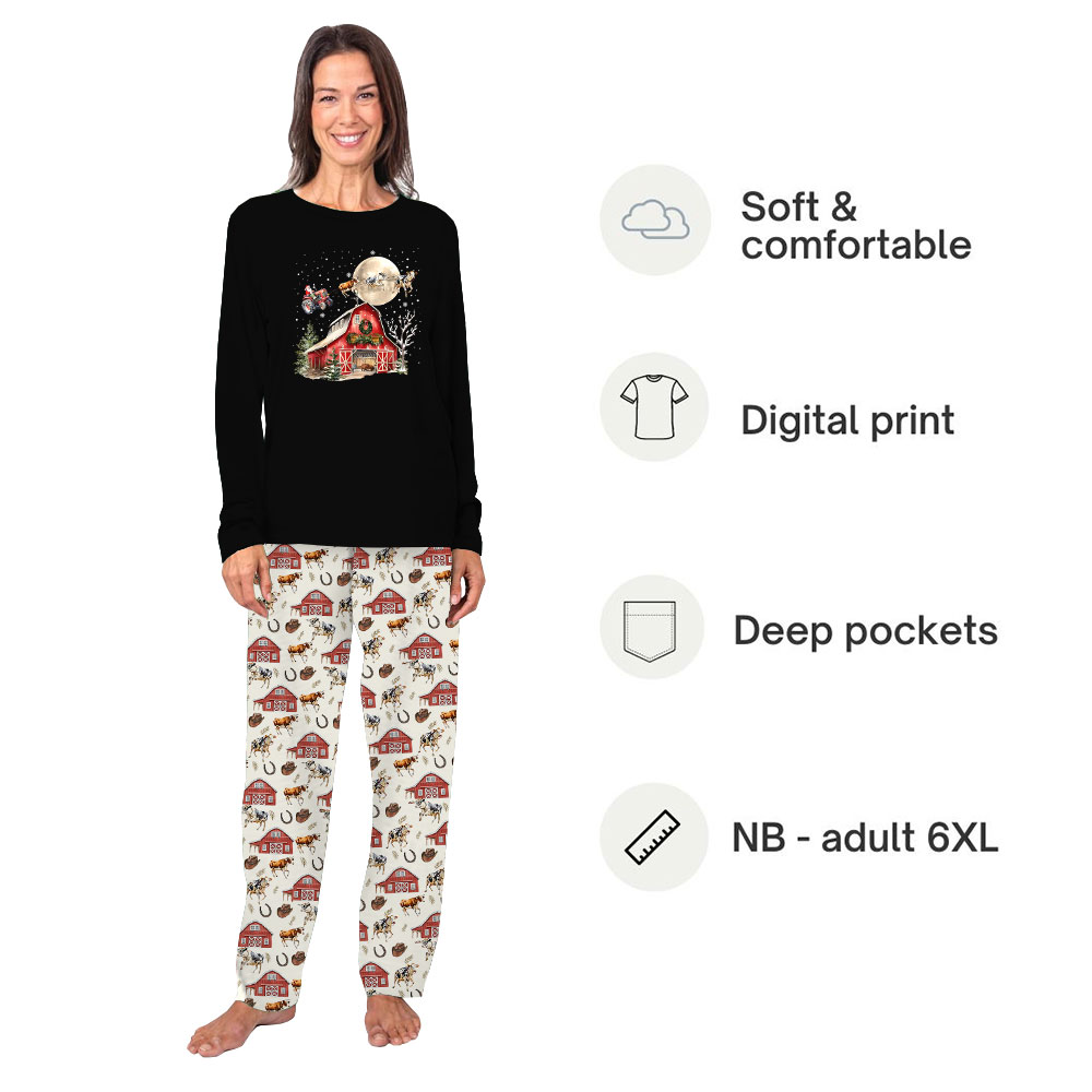 Festive Santa Sleigh Farm Cow Matching Christmas Jammies Festive Santa Sleigh Farm Cow Matching Christmas Jammies