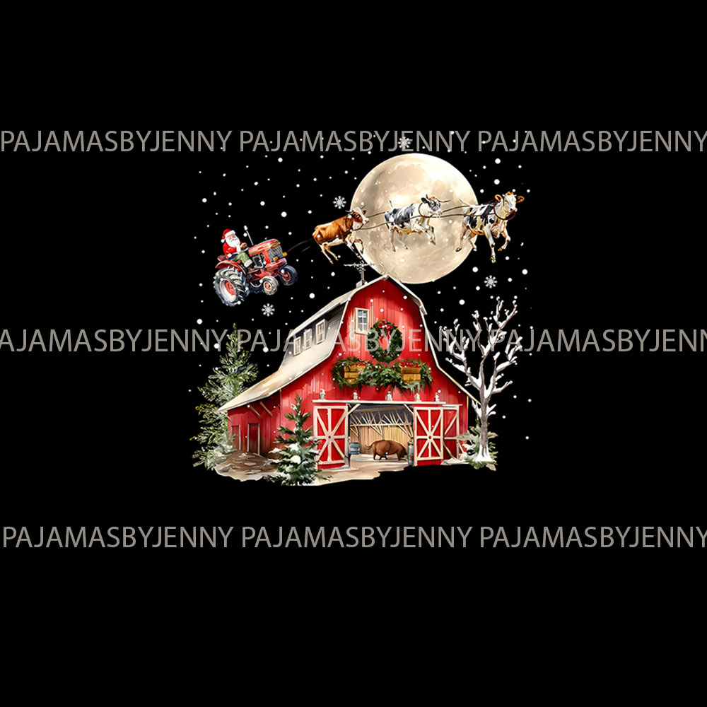 Festive Santa Sleigh Farm Cow Matching Christmas Jammies Festive Santa Sleigh Farm Cow Matching Christmas Jammies
