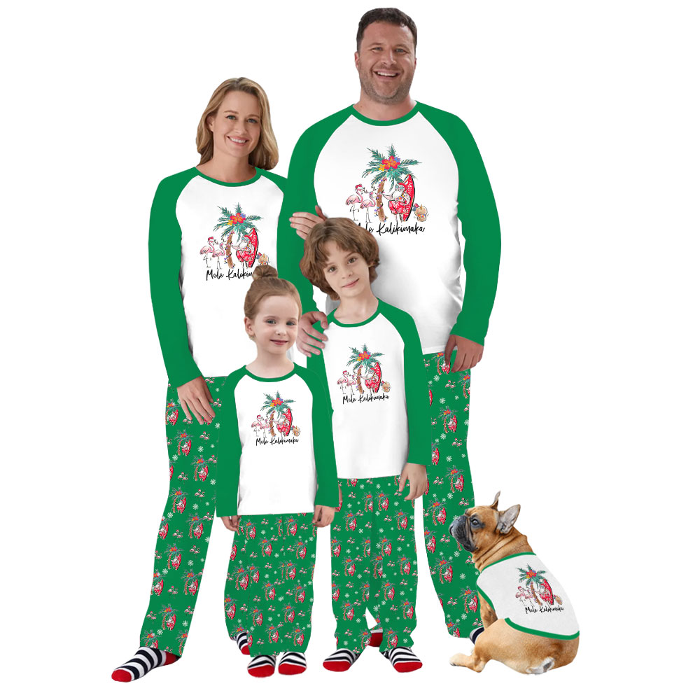 Tropical Theme Mele Kalikimaka Matching Christmas PJs Green