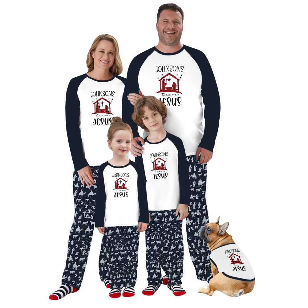 Custom Name Nativity Family Pajamas For Xmas Navy Custom Name Nativity Family Pajamas For Xmas Navy