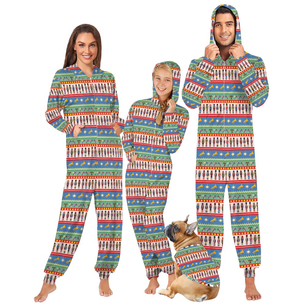 Festive Nutcracker Christmas Family Matching Onesies With Dog Festive Nutcracker Christmas Family Matching Onesies With Dog
