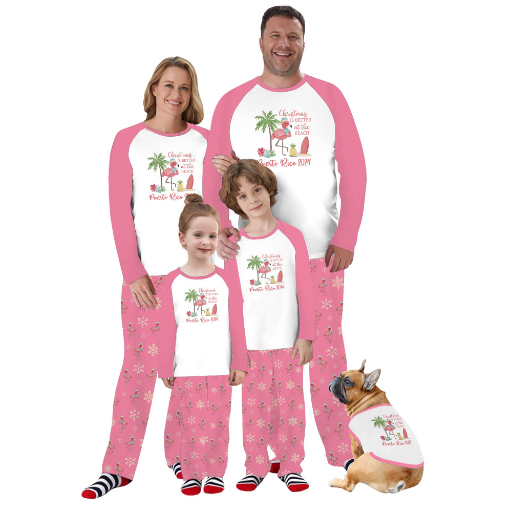 Pink Tropical Christmas Pajamas Matching Family