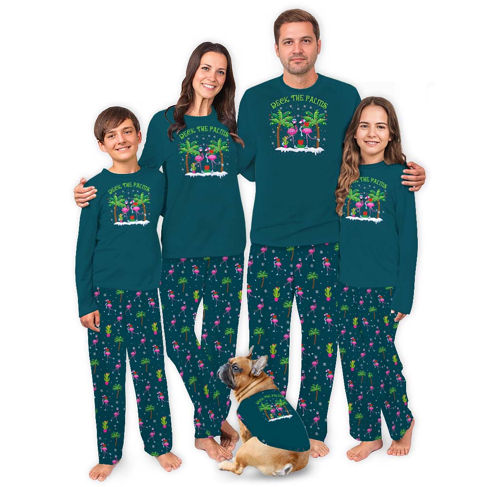 Festive Tropical Holiday Family Pajamas With Flamingo Palm Tree Festive Tropical Holiday Family Pajamas With Flamingo Palm Tree