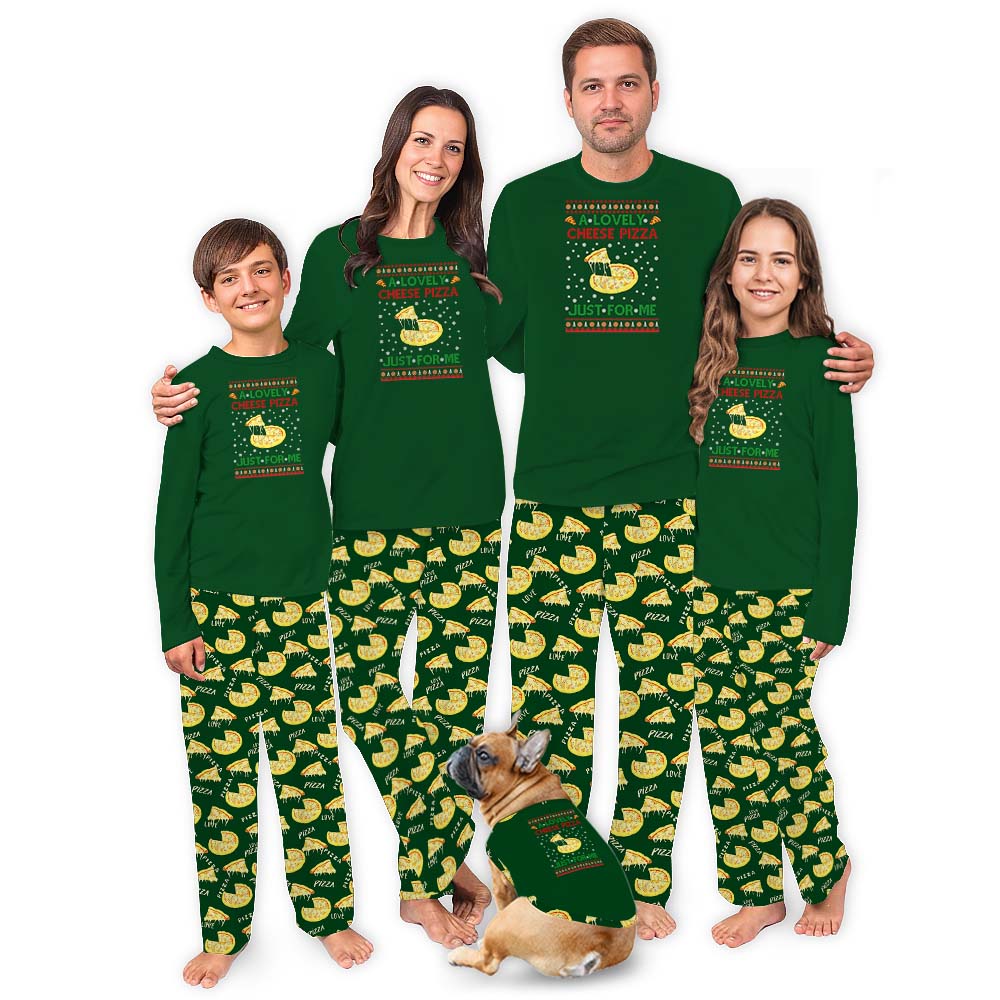 Festive Christmas Pizza Pajamas Sets Tops And Bottoms Green Festive Christmas Pizza Pajamas Sets Tops And Bottoms Green