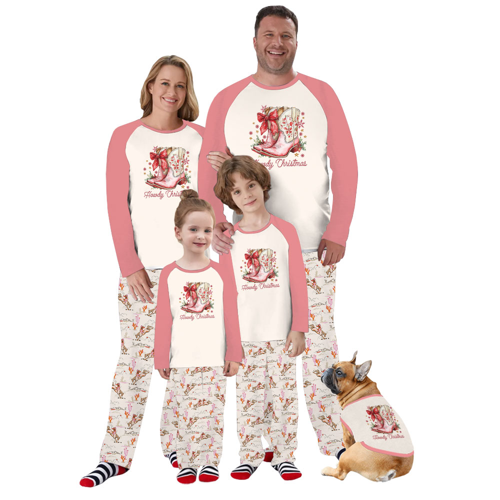 Cowgirl Christmas Pajamas Western Style With Boot Print Cowgirl Christmas Pajamas Western Style With Boot Print