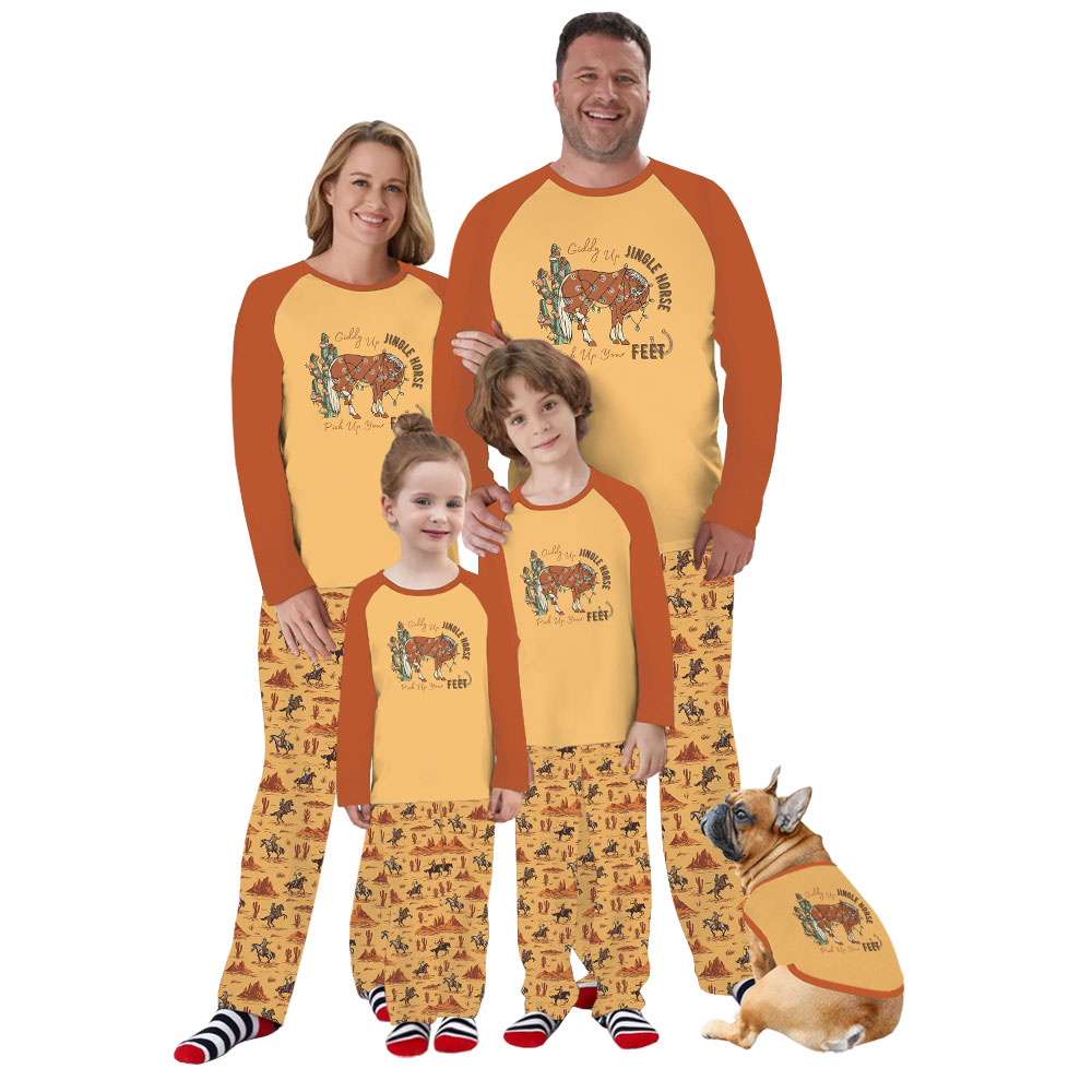 Western Christmas Jammies With Cowboy Horse And Cactus Print