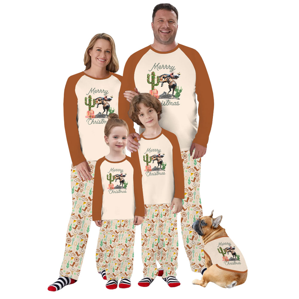 Cowboy Western Print Family Christmas Pajamas Sets Cowboy Western Print Family Christmas Pajamas Sets