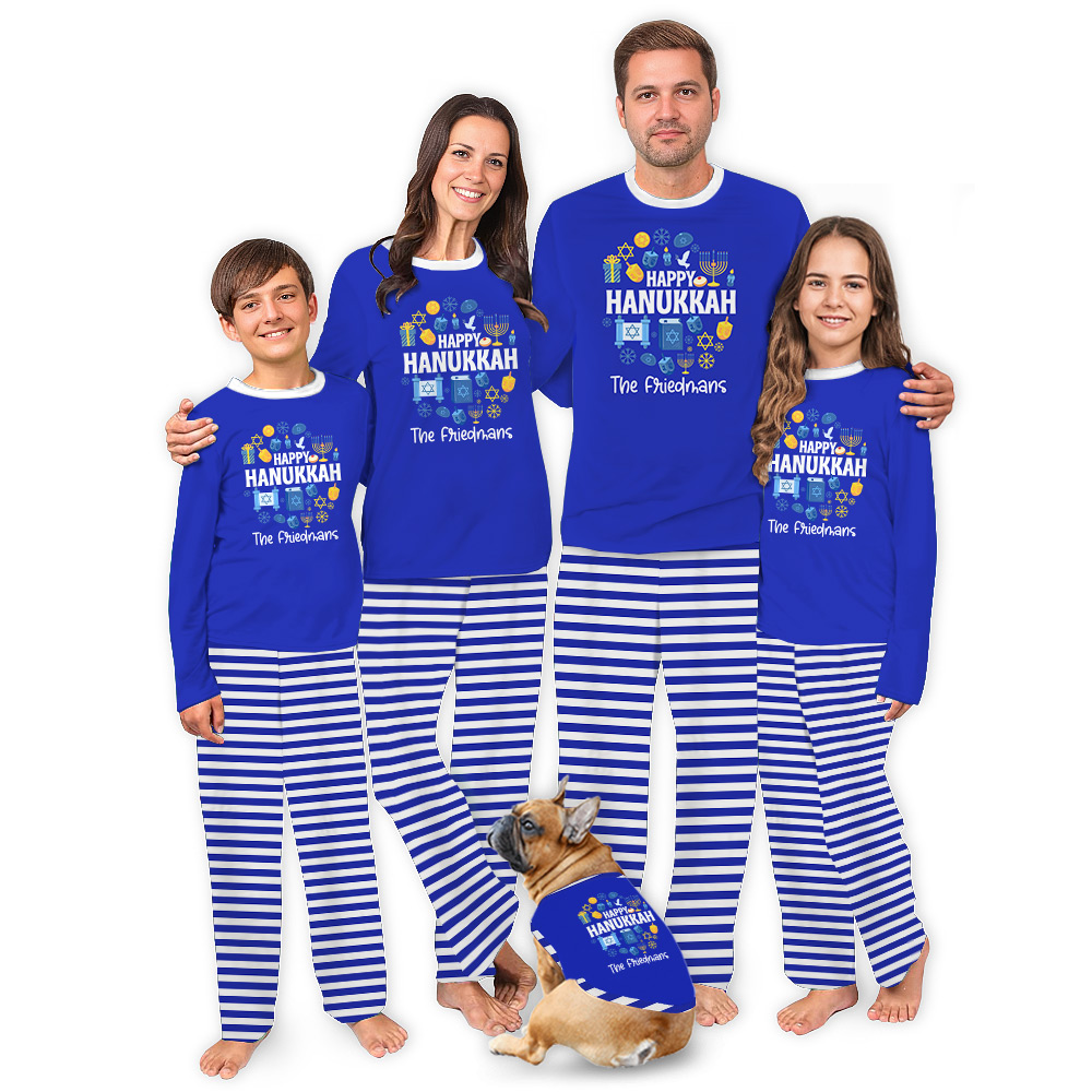 Long Sleeve Matching Holiday Pajamas Sayings Happy Hanukkah The Friendmans
