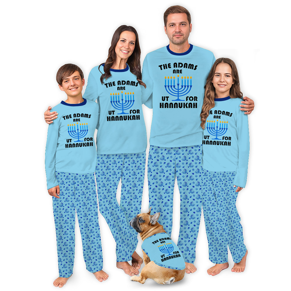 Matching Hanukkah Pajamas Saying The Adams Are UT For Hanukkah