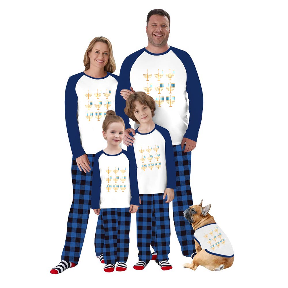 Hanukkah Candles Family Matching Pajamas With Dog Hanukkah Candles Family Matching Pajamas With Dog