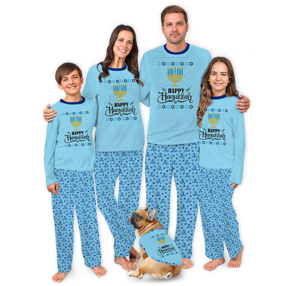 Happy Hanukkah Matching Family Pajamas For Hanukkah Blue Happy Hanukkah Matching Family Pajamas For Hanukkah Blue