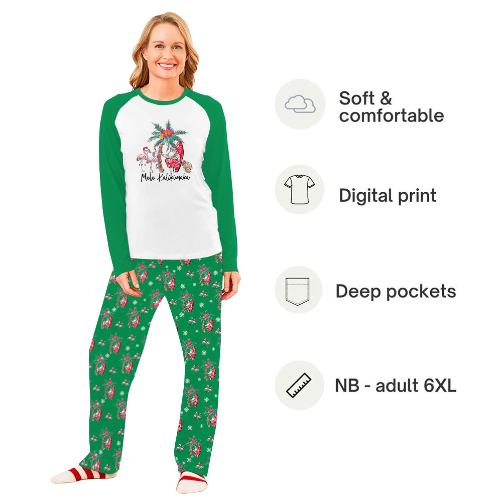 Tropical Theme Mele Kalikimaka Matching Christmas PJs Green