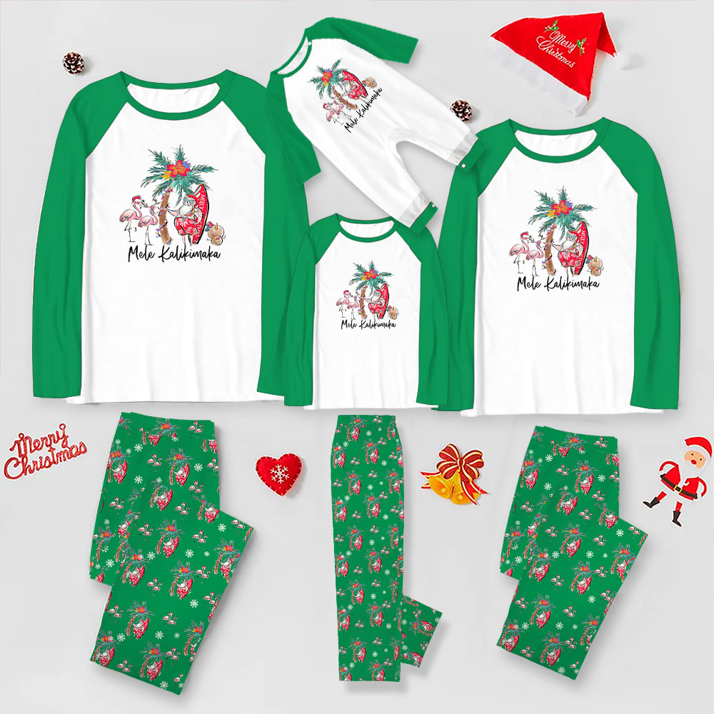 Tropical Theme Mele Kalikimaka Matching Christmas PJs Green