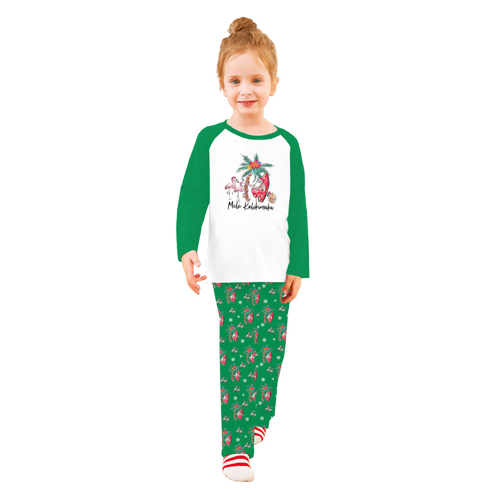 Tropical Theme Mele Kalikimaka Matching Christmas PJs Green