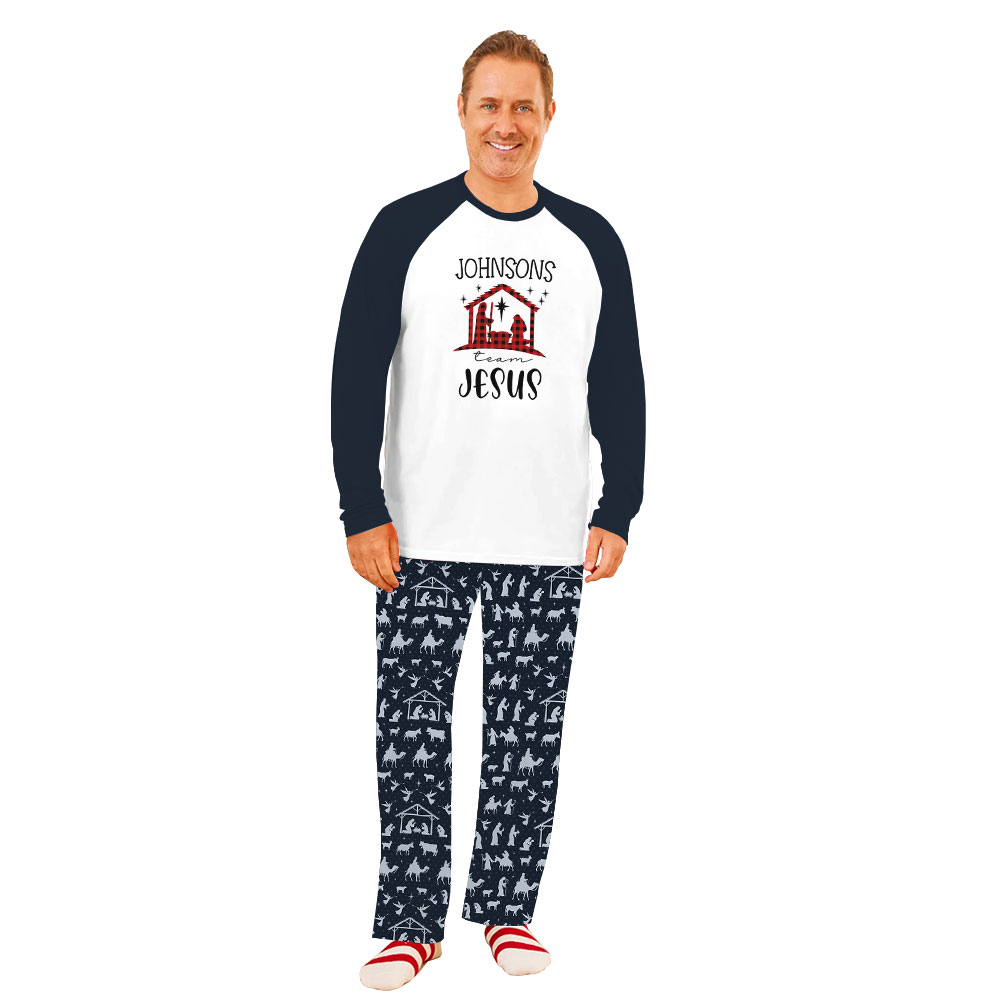 Custom Name Nativity Family Pajamas For Xmas Navy Custom Name Nativity Family Pajamas For Xmas Navy