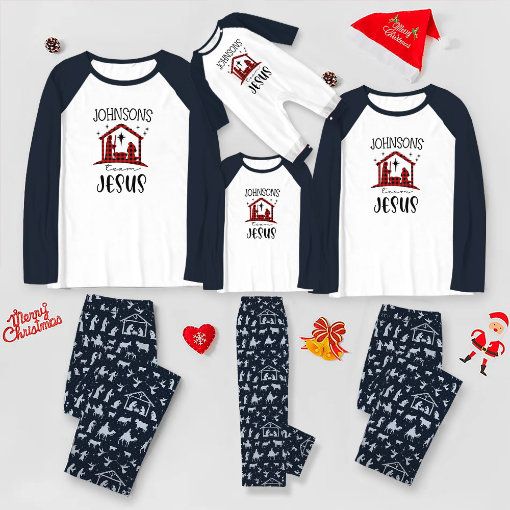 Custom Name Nativity Family Pajamas For Xmas Navy Custom Name Nativity Family Pajamas For Xmas Navy