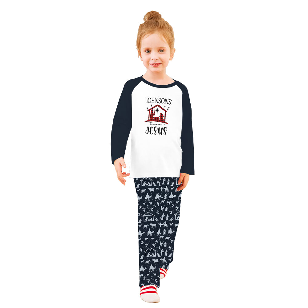 Custom Name Nativity Family Pajamas For Xmas Navy Custom Name Nativity Family Pajamas For Xmas Navy
