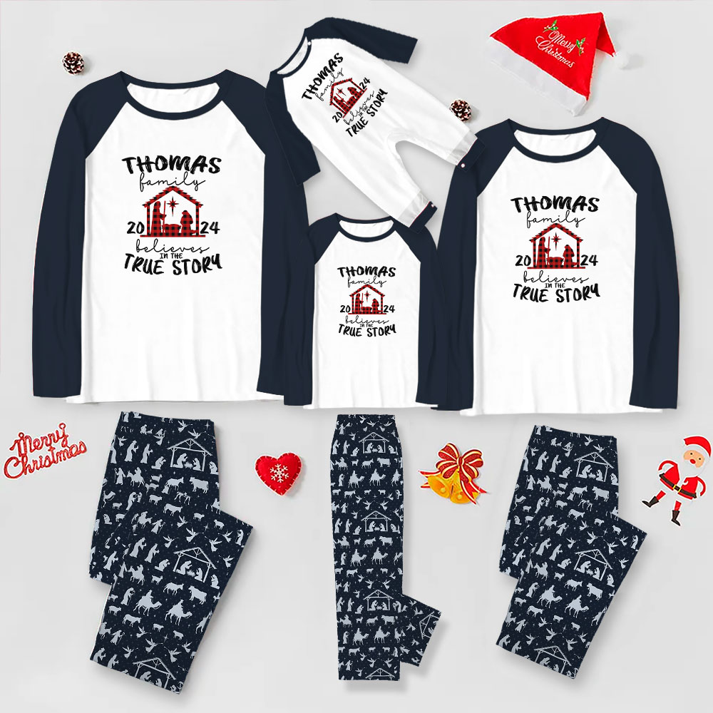 Personalized Family Name Nativity Scene Pajamas For Christmas 2024 Personalized Family Name Nativity Scene Pajamas For Christmas 2024