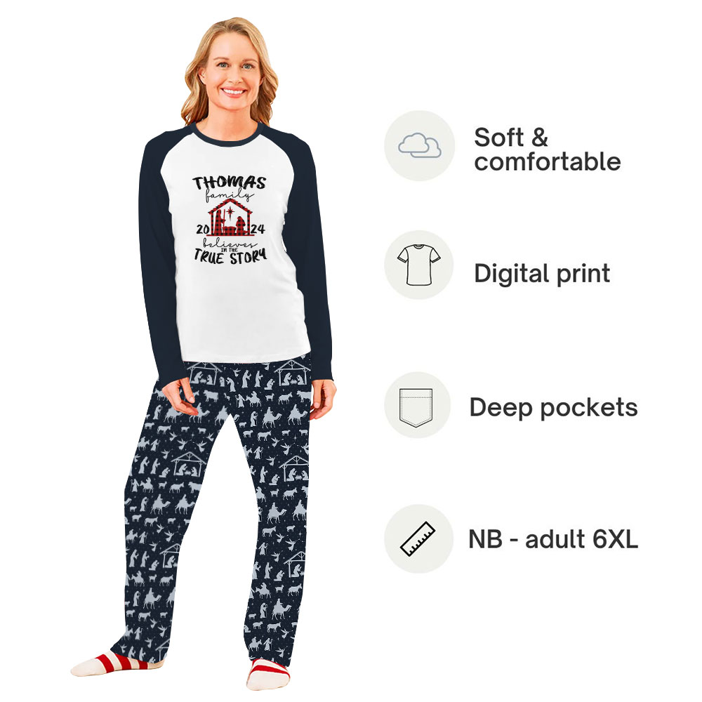 Personalized Family Name Nativity Scene Pajamas For Christmas 2024 Personalized Family Name Nativity Scene Pajamas For Christmas 2024