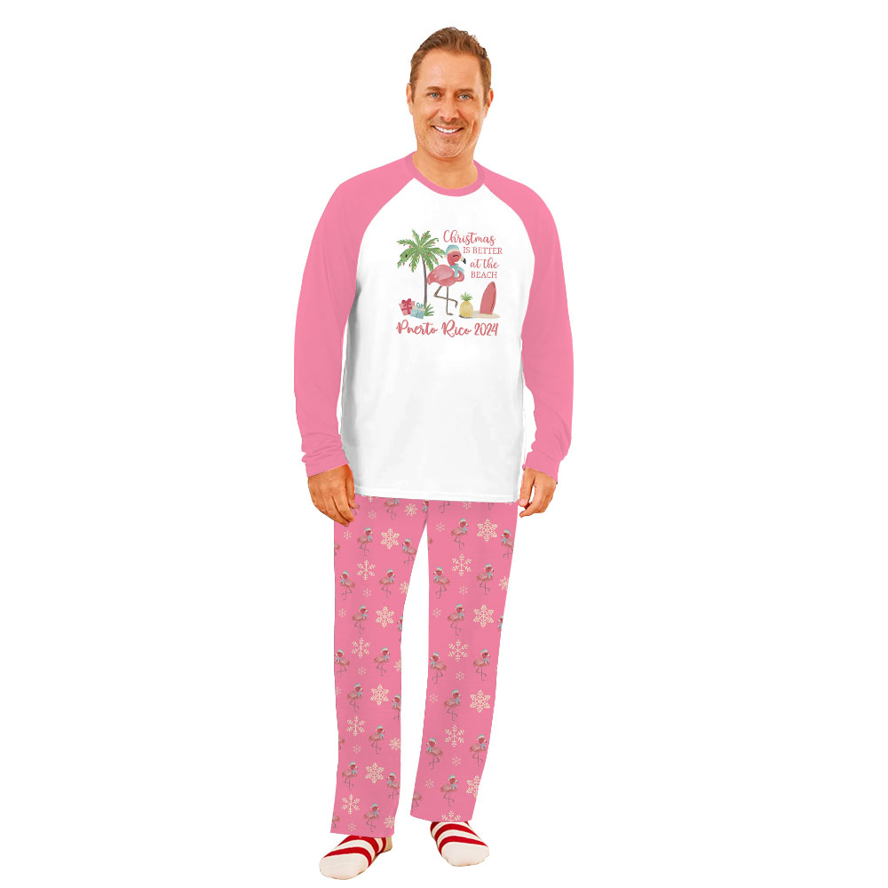 Pink Tropical Christmas Pajamas Matching Family