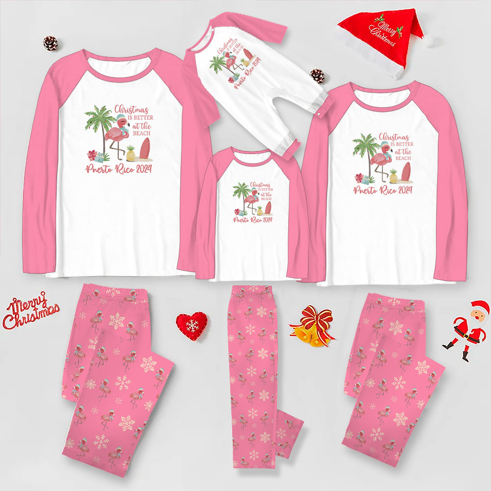 Pink Tropical Christmas Pajamas Matching Family