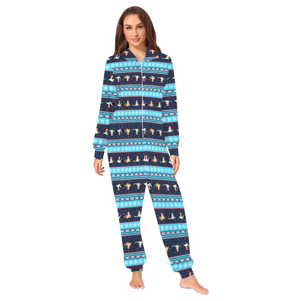 Cute Christmas Cat Family Pajama Onesies With Pockets Blue Cute Christmas Cat Family Pajama Onesies With Pockets Blue