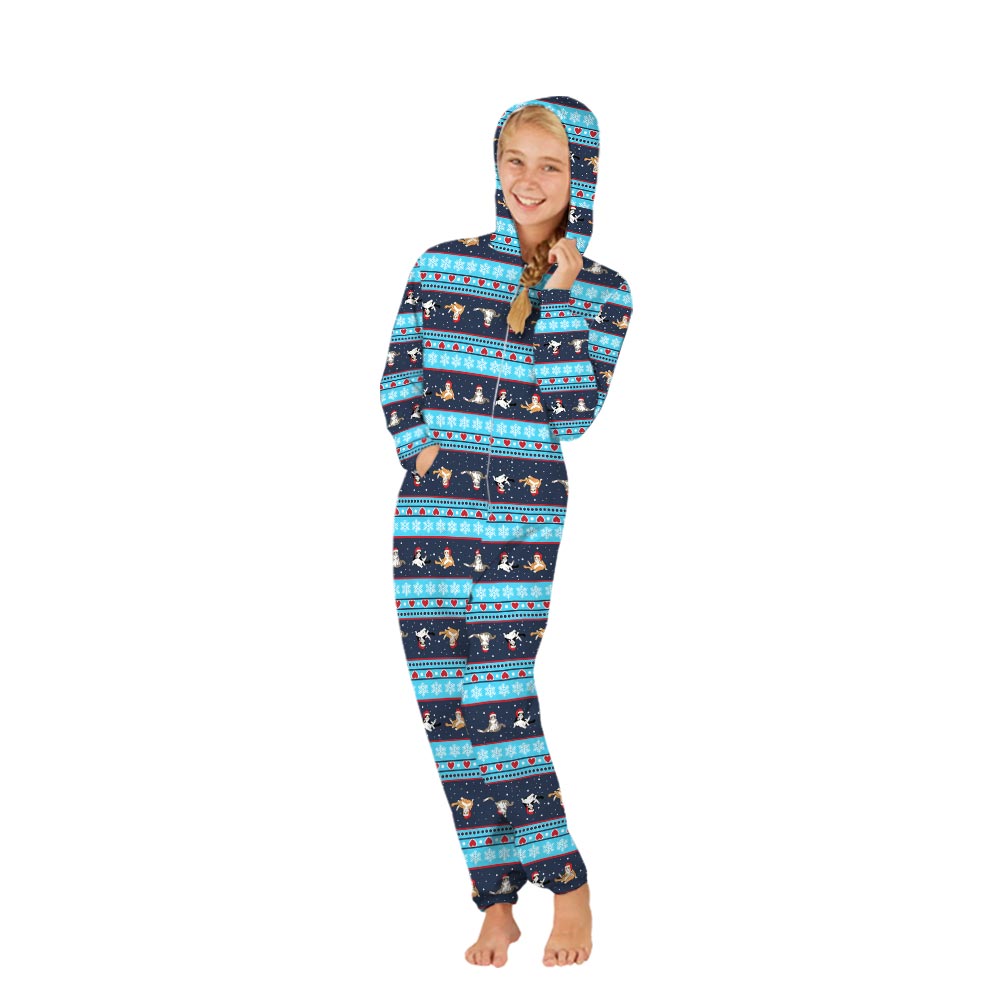Cute Christmas Cat Family Pajama Onesies With Pockets Blue Cute Christmas Cat Family Pajama Onesies With Pockets Blue