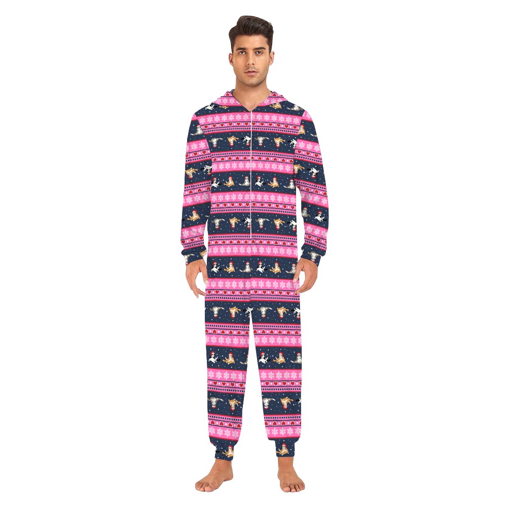 Cute Christmas Cat Family Pajama Onesies With Pockets Pink Cute Christmas Cat Family Pajama Onesies With Pockets Pink
