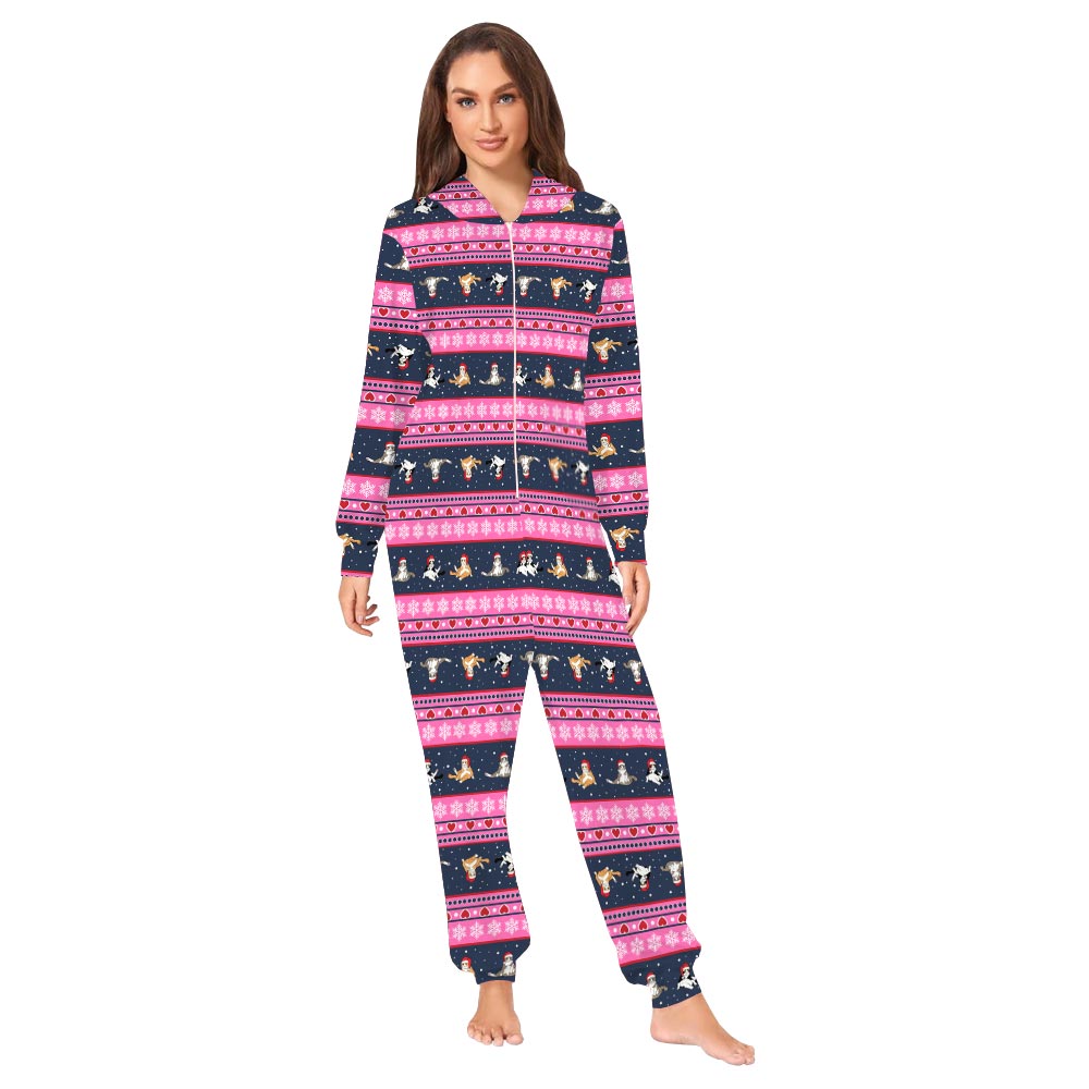 Cute Christmas Cat Family Pajama Onesies With Pockets Pink Cute Christmas Cat Family Pajama Onesies With Pockets Pink