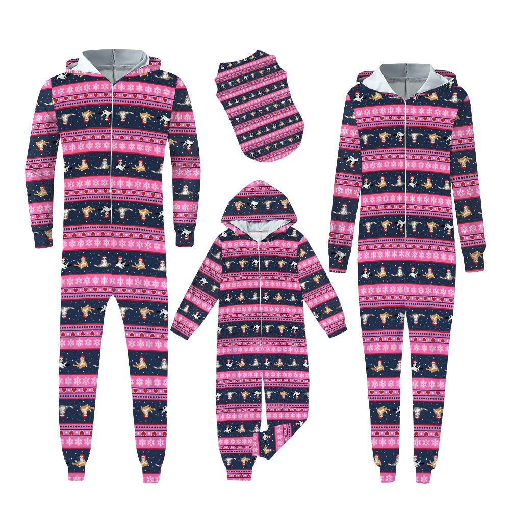 Cute Christmas Cat Family Pajama Onesies With Pockets Pink Cute Christmas Cat Family Pajama Onesies With Pockets Pink