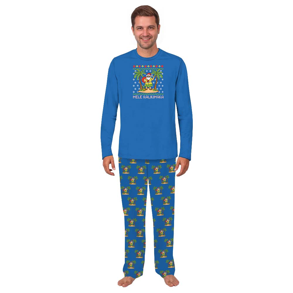Mele Kalikimaka Tropical Santa Family Pajamas Blue Mele Kalikimaka Tropical Santa Family Pajamas Blue