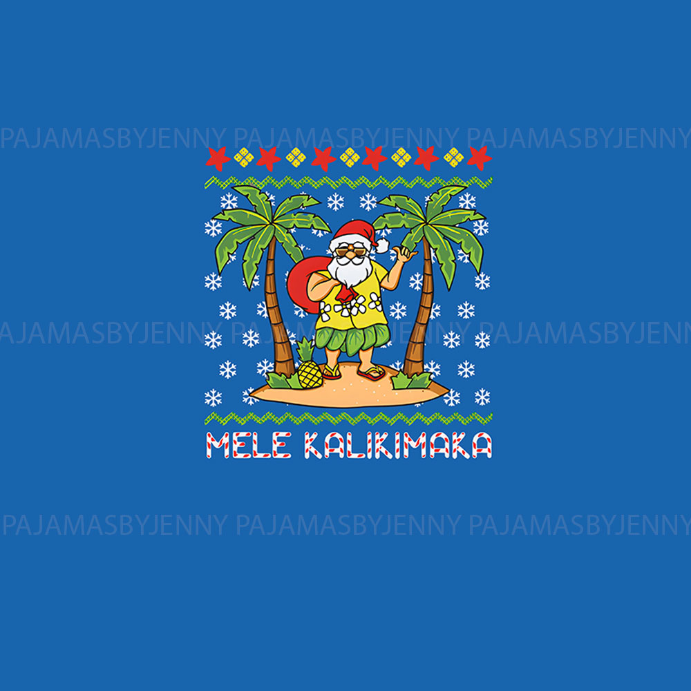 Mele Kalikimaka Tropical Santa Family Pajamas Blue Mele Kalikimaka Tropical Santa Family Pajamas Blue