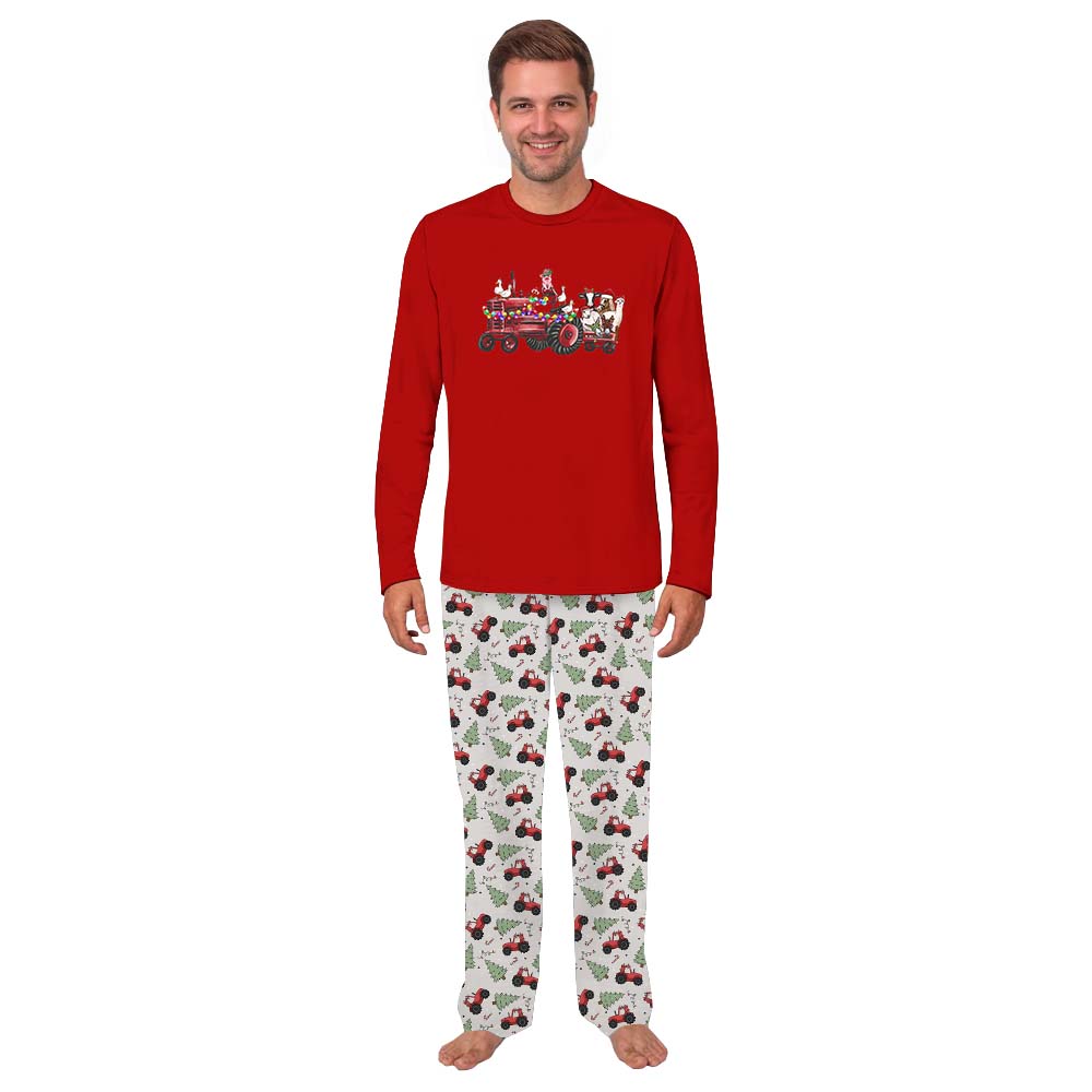 Farm Animal On Red Truck Christmas PJs Adults And Kids