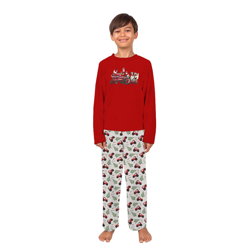 Farm Animal On Red Truck Christmas PJs Adults And Kids