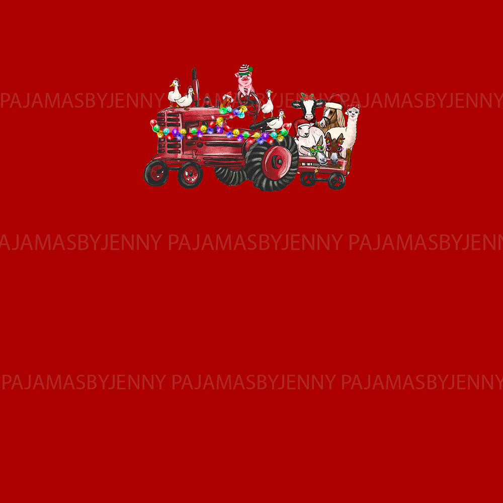 Farm Animal On Red Truck Christmas PJs Adults And Kids