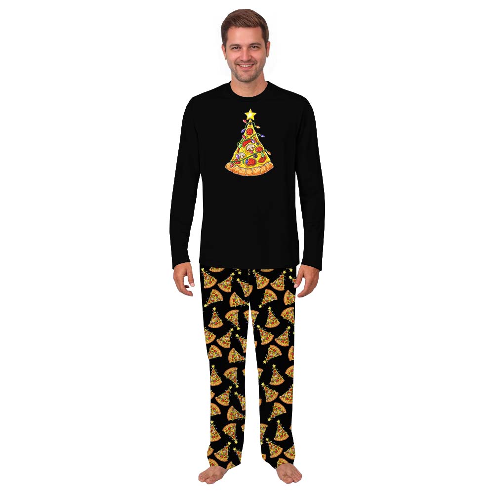 Pizza Christmas Pajamas Sleepwear Black Pizza Christmas Pajamas Sleepwear Black