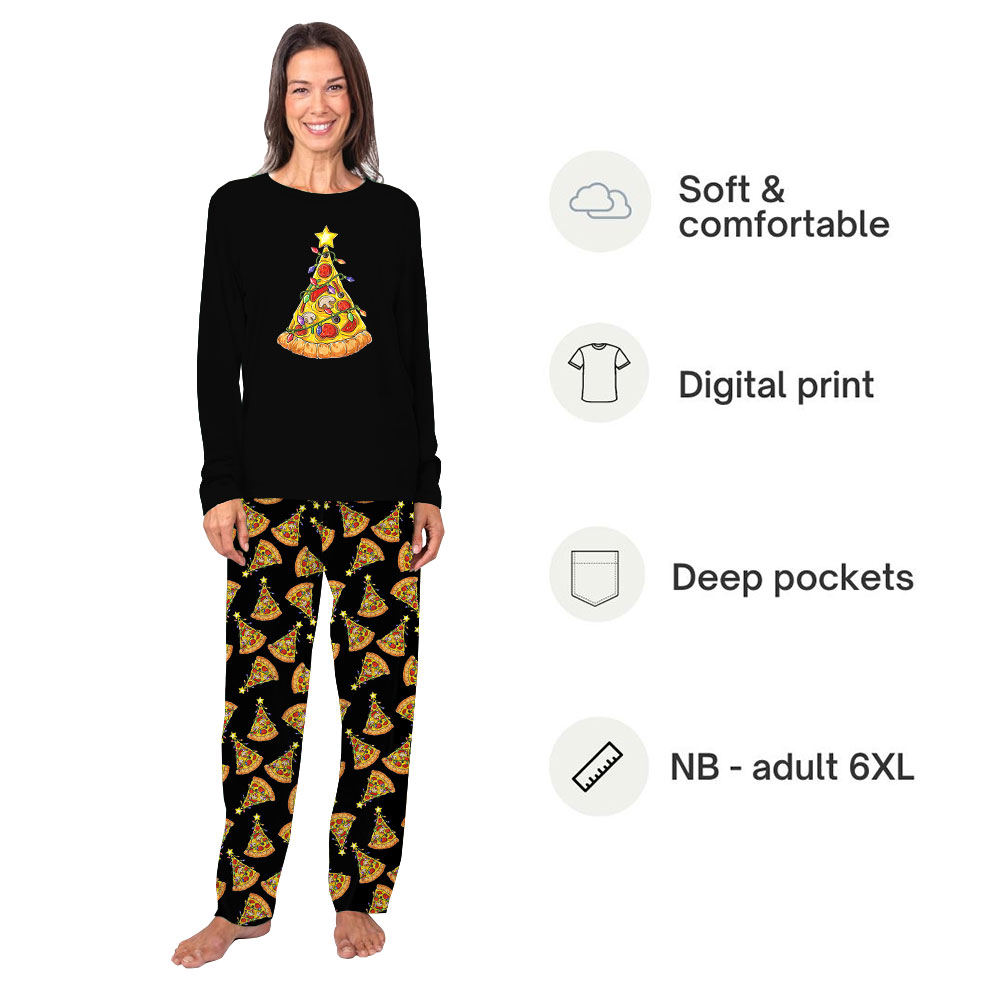 Pizza Christmas Pajamas Sleepwear Black Pizza Christmas Pajamas Sleepwear Black