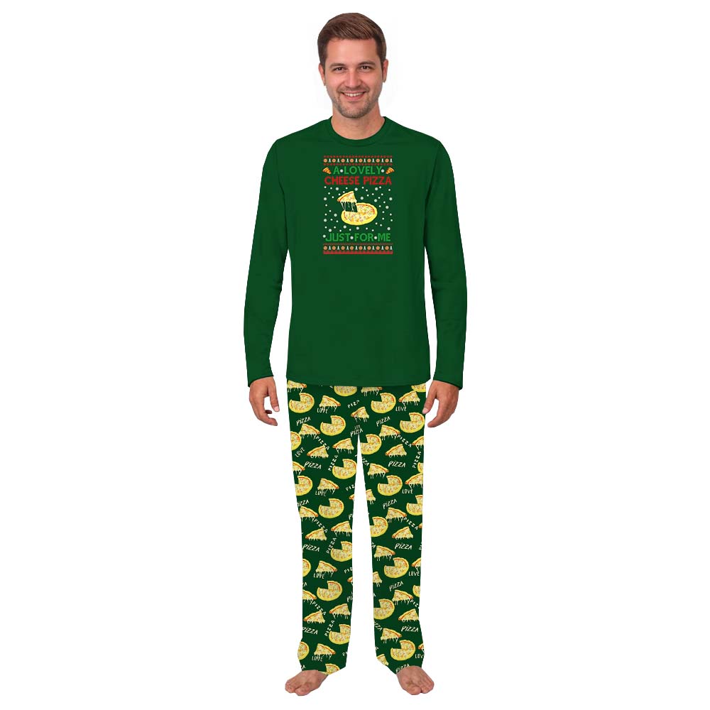 Festive Christmas Pizza Pajamas Sets Tops And Bottoms Green Festive Christmas Pizza Pajamas Sets Tops And Bottoms Green