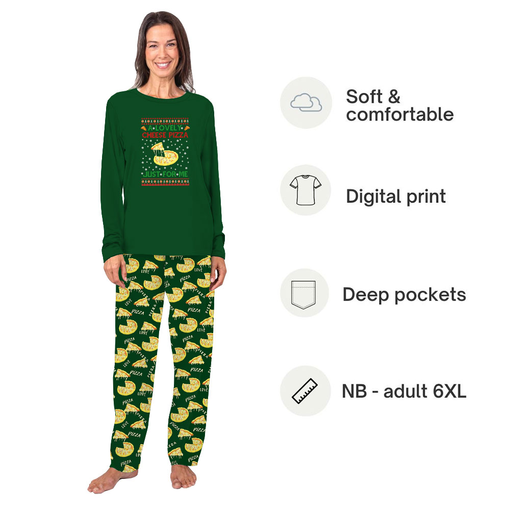 Festive Christmas Pizza Pajamas Sets Tops And Bottoms Green Festive Christmas Pizza Pajamas Sets Tops And Bottoms Green